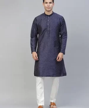 Men Navy Blue Ethnic Motifs Printed Straight Kurta