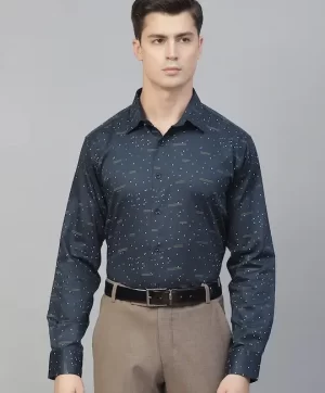 Men Navy Blue Smart Printed Semiformal Shirt