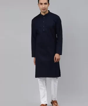 Men Navy Blue Solid Kurta