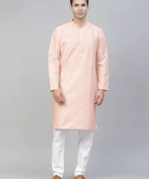 Men Peach-Coloured Ethnic Motifs Kurta