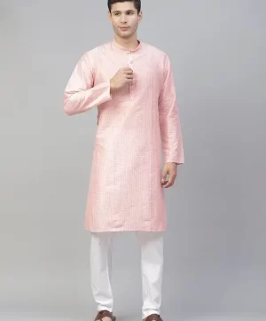 Men Pink Geometric Printed Kurta