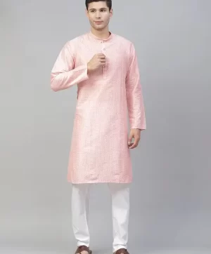 Men Pink Printed Kurta with Pyjamas