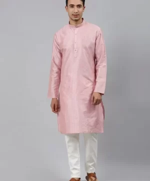 Men Pink Striped Straight Kurta