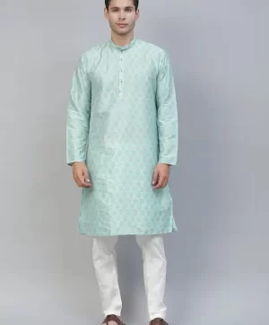 Men Sea Green Ethnic Motifs Printed Kurta with Pyjamas