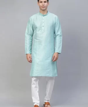 Men Sea Green Ethnic Motifs Printed Straight Kurta