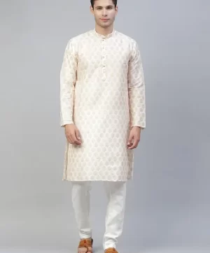 Men White Ethnic Motifs Printed Kurta with Pyjamas