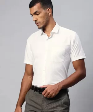 Men White Solid Spread Collar Formal Shirt