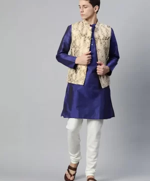 Men Woven Design Jaquard Silk Nehru Jacket