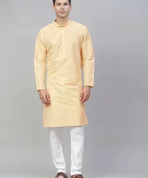 Men Yellow Ethnic Motifs Printed Kurta with Pyjamas