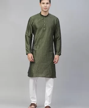 Olive green printed Kurta with Pyjamas