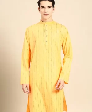 Striped Mandarin Collar Pure Cotton Kurta