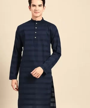 Striped Mandarin Collar Pure Cotton Kurta