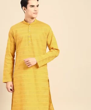 Striped Mandarin Collar Pure Cotton Straight Kurta