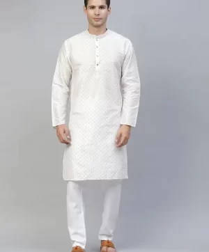 White printed Kurta with Pyjamas