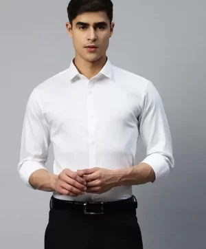 White solid self design opaque Formal shirt