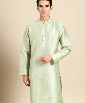 Woven Design Mandarin Collar Cotton Silk Straight Kurta