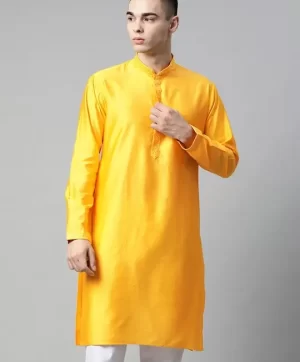 Woven Design Mandarin Collar Long Sleeve Straight Kurta