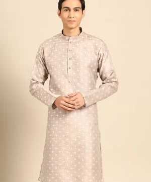 Woven Design Mandarin Collar Straight Kurta