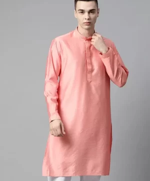 Woven Design Thread Work Mandarin Collar Straight Kurta