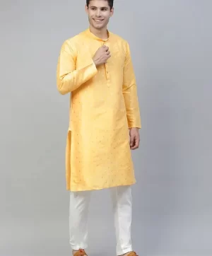 Yellow printed Kurta with Pyjamas