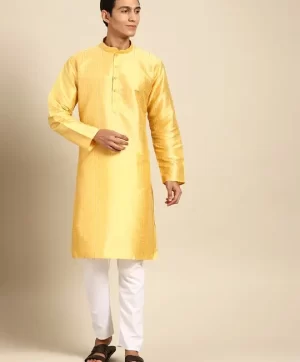 Men Striped Regular Kurta with Pyjamas Yellow striped Kurta with Pyjamas