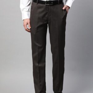 Men Brown & White Slim Fit Striped Formal Trousers