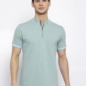 Men Sea Green Henley Neck Slim Fit T-shirt