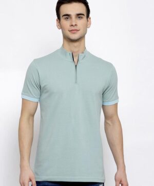 Men Sea Green Henley Neck Slim Fit T-shirt