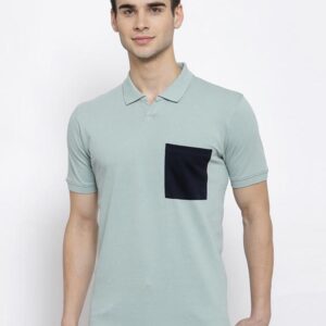 Men Sea Green Polo Collar Slim Fit T-shirt