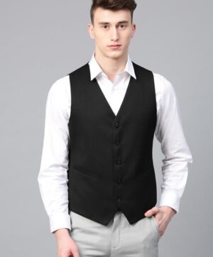 Men Black Solid Slim Fit Formal Waistcoat