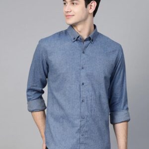 Men Blue Slim Fit Self Design Casual Shirt