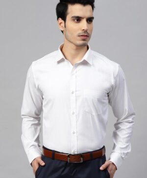 Men White Regular Fit Self Design Formal Shirt