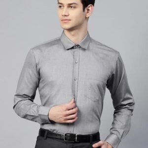 Men Grey Slim Fit Chambray Solid Formal Shirt