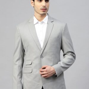 Men Grey Self-Design Slim-Fit Single-Breasted Blazer