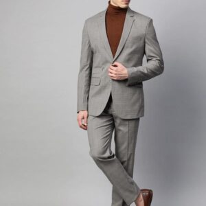 Men Grey Slim Fit Checked Single-Breasted Formal Suit