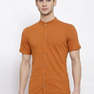 Men Orange Slim Fit Pure Cotton Casual Shirt