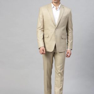 Men Beige Checked Slim Fit Single-Breasted Formal Suit
