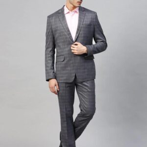 ManQ Men Grey Checked Slim Fit Single-Breasted Suit