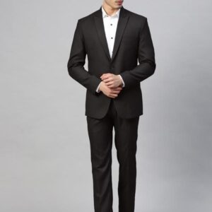 Men Black Self Design Slim Fit Formal Single Breasted Suit