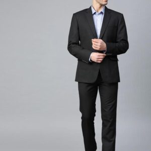 Men Black & White Slim Fit Striped Single-Breasted Formal Suit