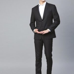 Men Black & Blue Slim Fit Checked Single-Breasted Formal Suit