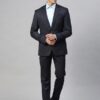 Men Navy Blue Striped Slim Fit Single-Breasted Suit