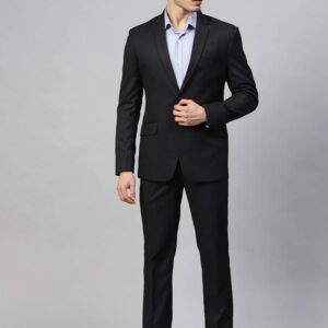 Men Black Self-Design Slim Fit Single-Breasted Suit