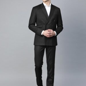 Men Black Solid Slim Fit Double-Breasted Formal Suit