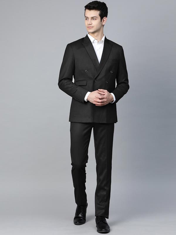 Men Black Solid Slim Fit Double-Breasted Formal Suit – ManQ