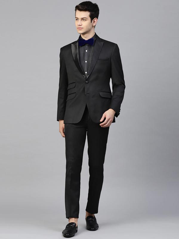 Men Black Solid Slim Fit Tuxedo Suit – ManQ