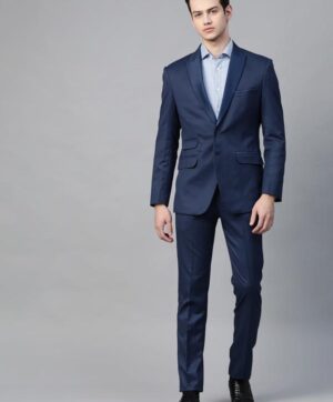 Men Blue Solid Slim Fit Single-Breasted Tuxedo Suit