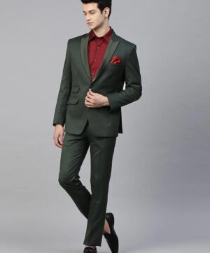 Men Green Solid Slim Fit Tuxedo Suit