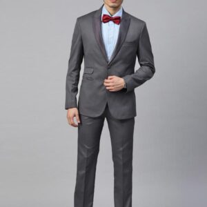 Men Charcoal Grey Solid Slim Fit Tuxedo Suit