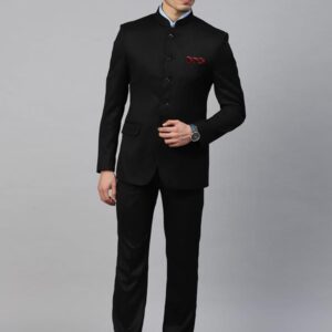 Men Black Solid Slim Fit Bandhgala Suit